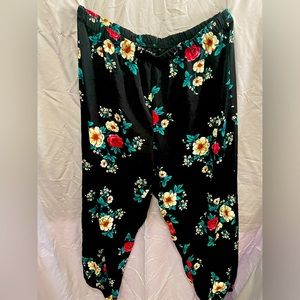 Sheer Floral Pants with Elastic Waist and Cuffs
